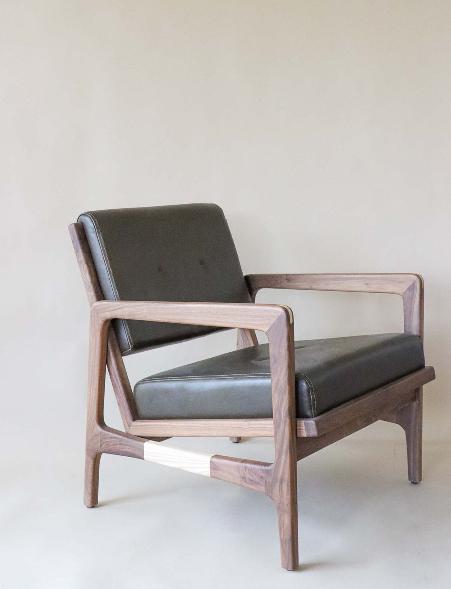 Sillón Individual Alondra- Nogal /Piel Verde (Agotado)